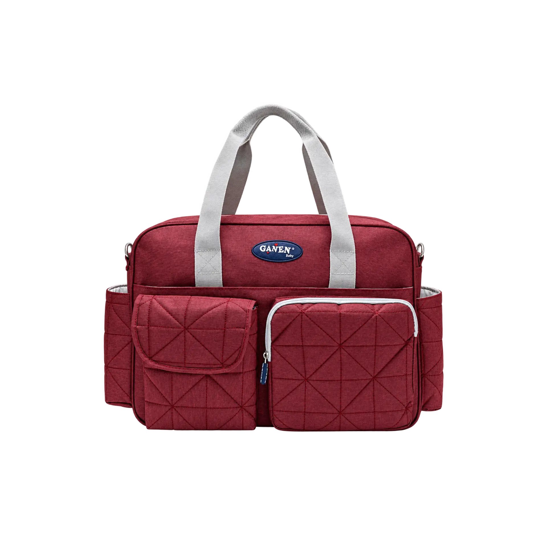 Burgundy Diaper Bag Set — Roomy quilted diaper bag set with insulated pockets and changing mat.