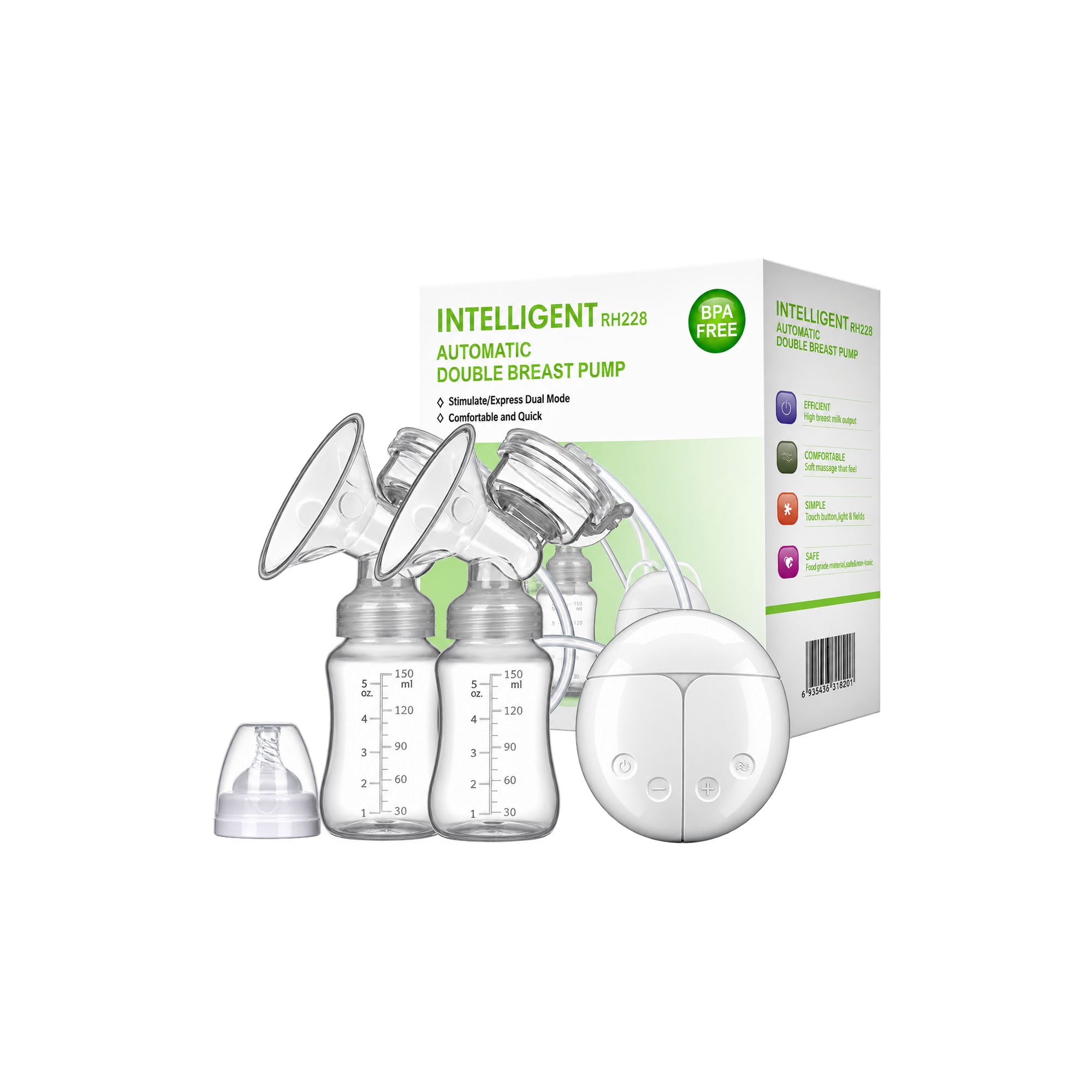 Electric Breast Pump Set — Gentle electric pump set with bottles and storage for feeding flexibility.
