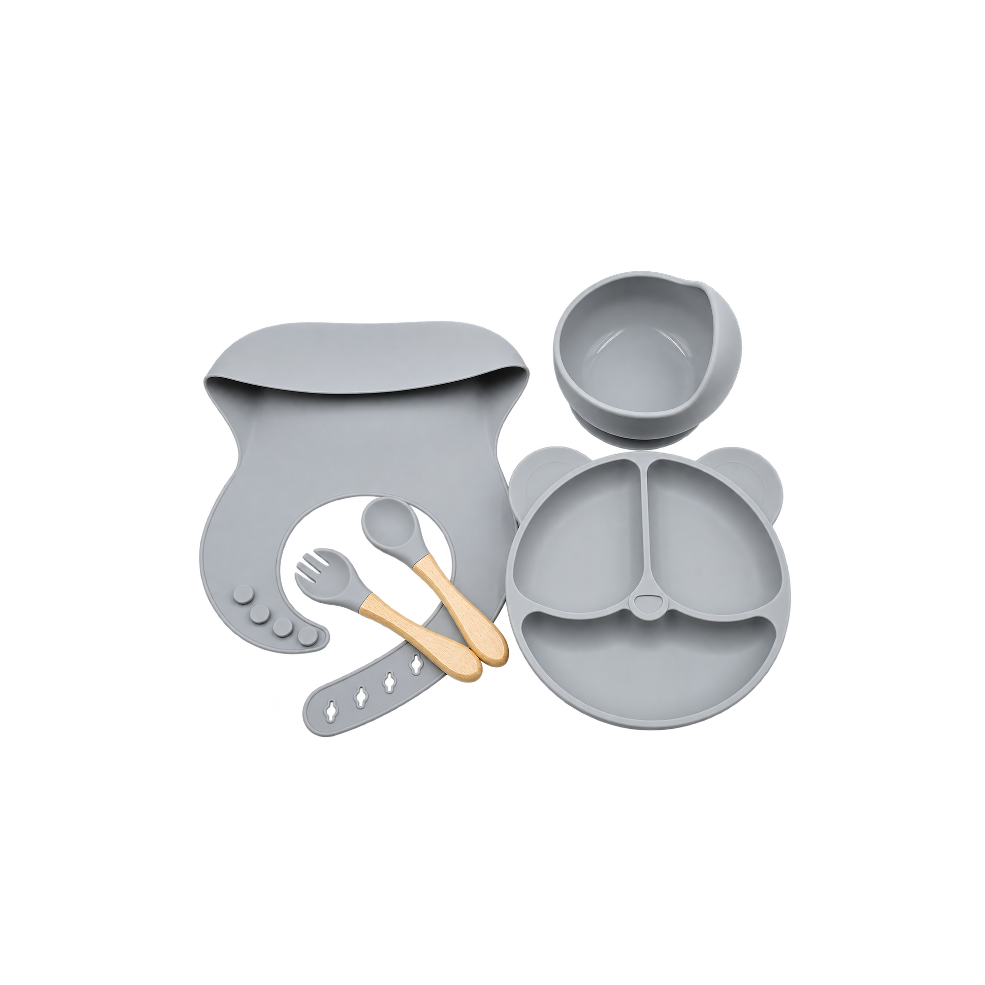 Gray Baby Feeding Set — Complete feeding set in calm grey tones for weaning and beyond.