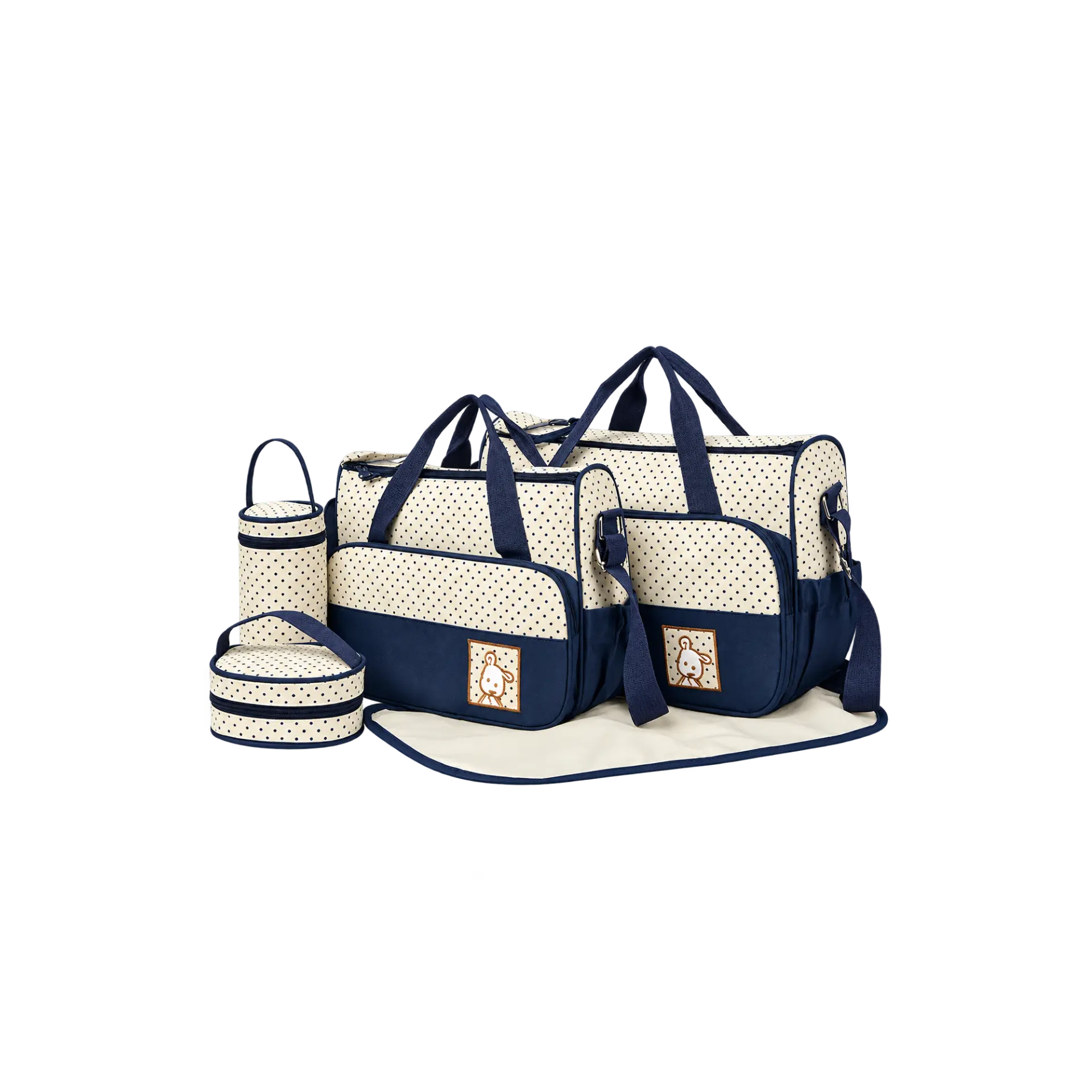 Navy & Cream Diaper Bag Set — Smart navy and cream diaper bag set with all the outing extras.