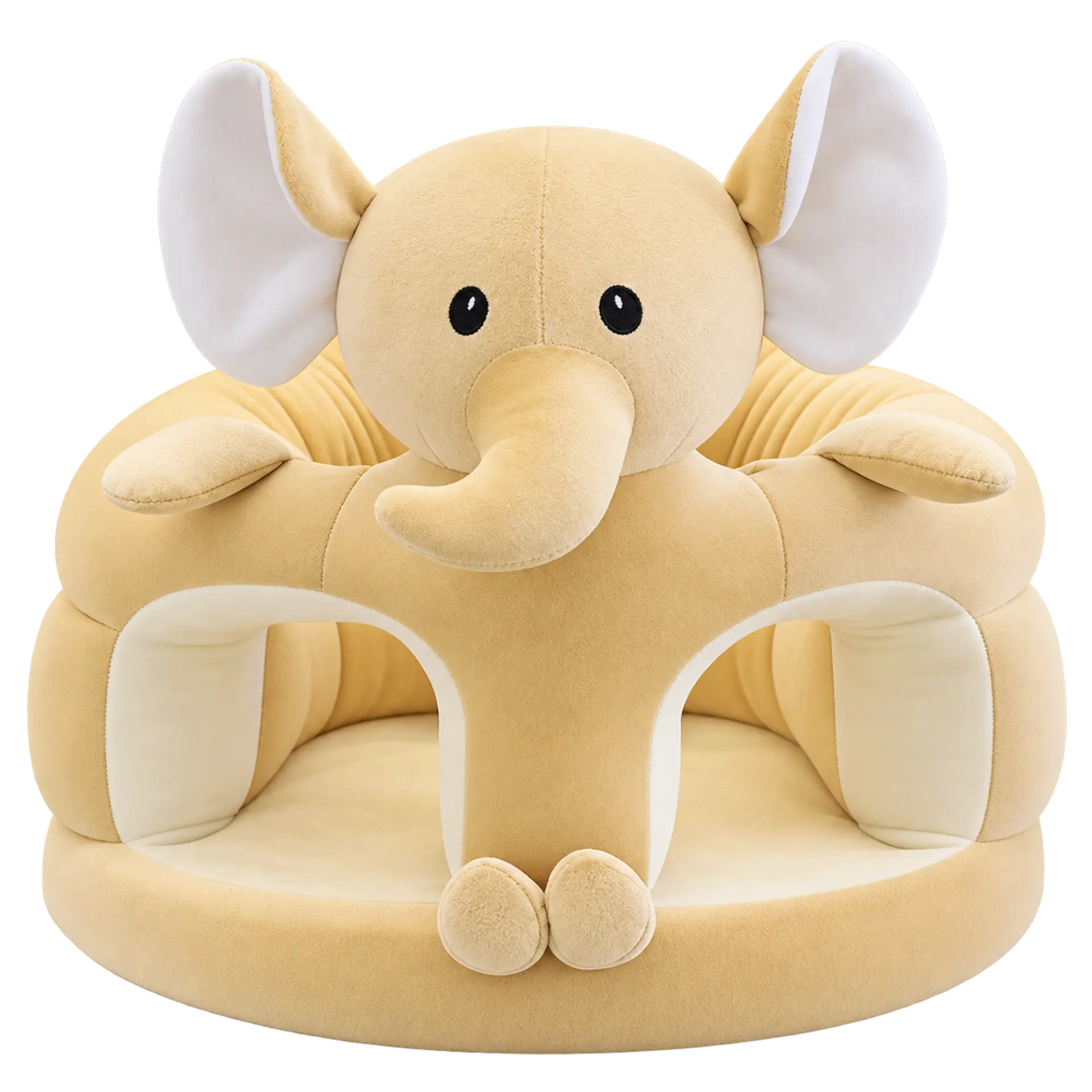 Plush Elephant Chair — Yellow plush elephant-shaped chair with a cushioned seat and playful ears.