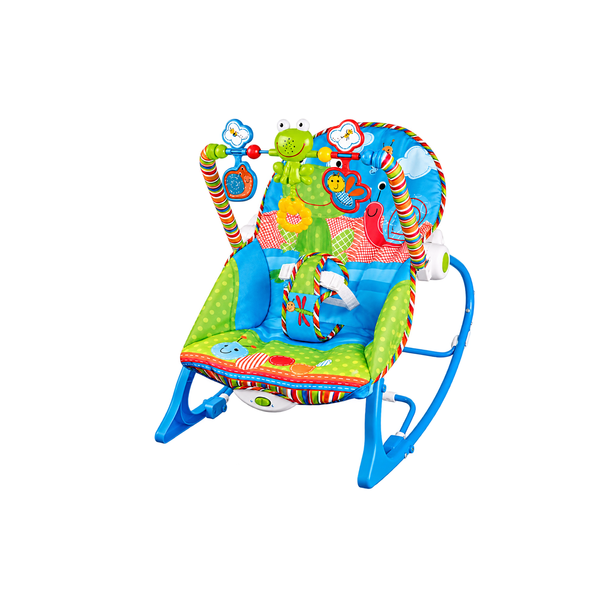Colorful Baby Bouncer — Bright activity bouncer with toys and a comfy supportive seat.