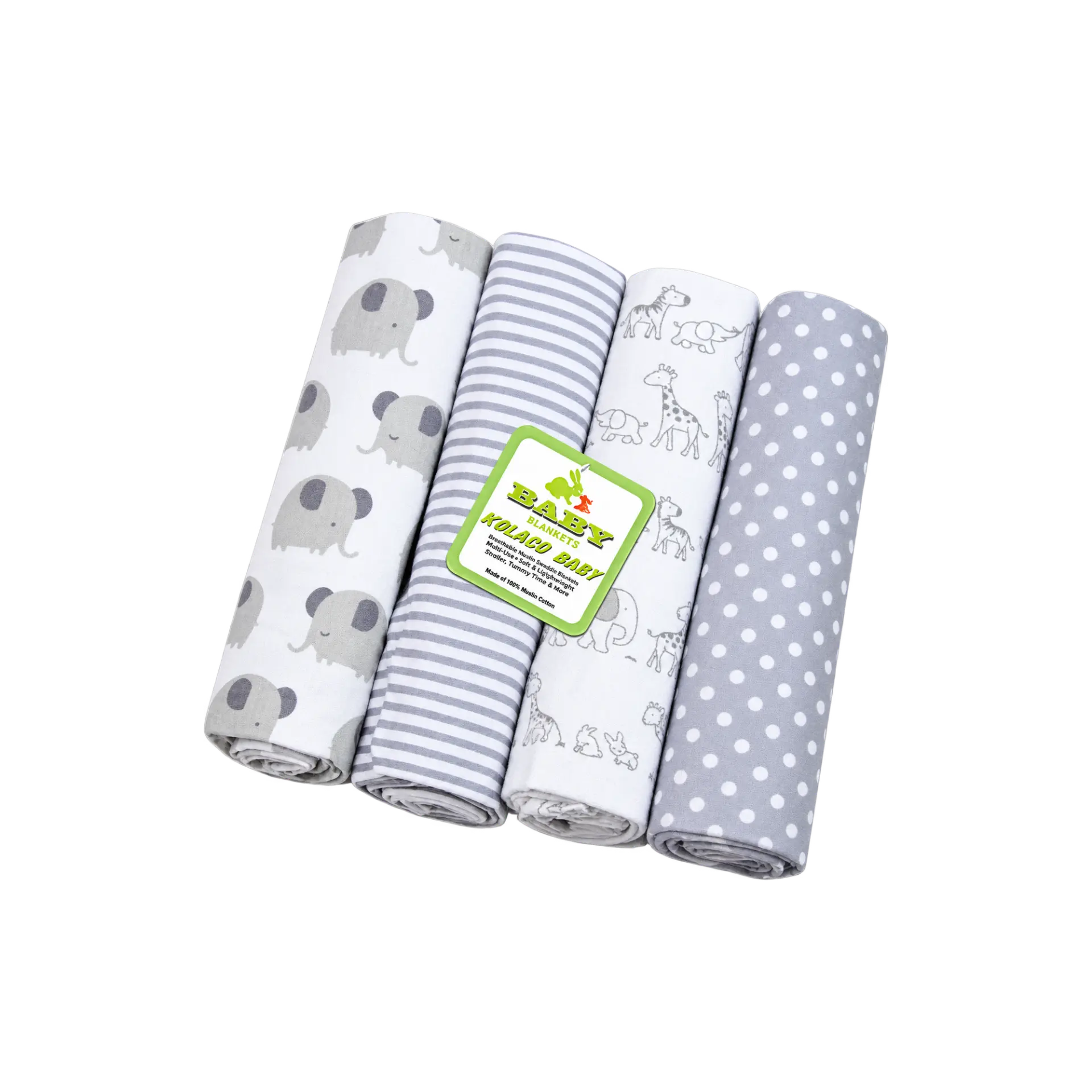 Gray Baby Swaddle Bundle — Soft swaddle bundle in neutral grey prints for peaceful naps.