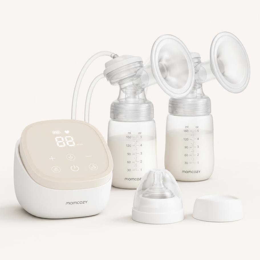Quiet Electric Double Breast Pump — Rechargeable double pump with nine gentle suction levels.